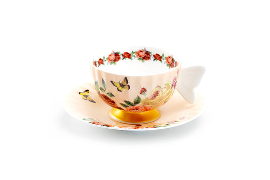 Stechcol Gracie Bone China Rose Butterfly Tea Cup and Saucer