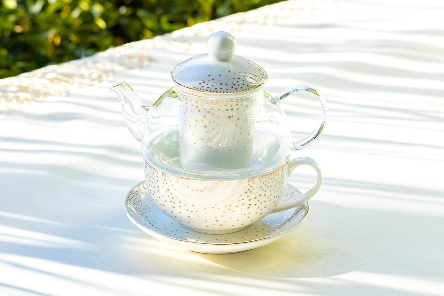 Gold Dots Glass Fine Porcelain Tea For One Set