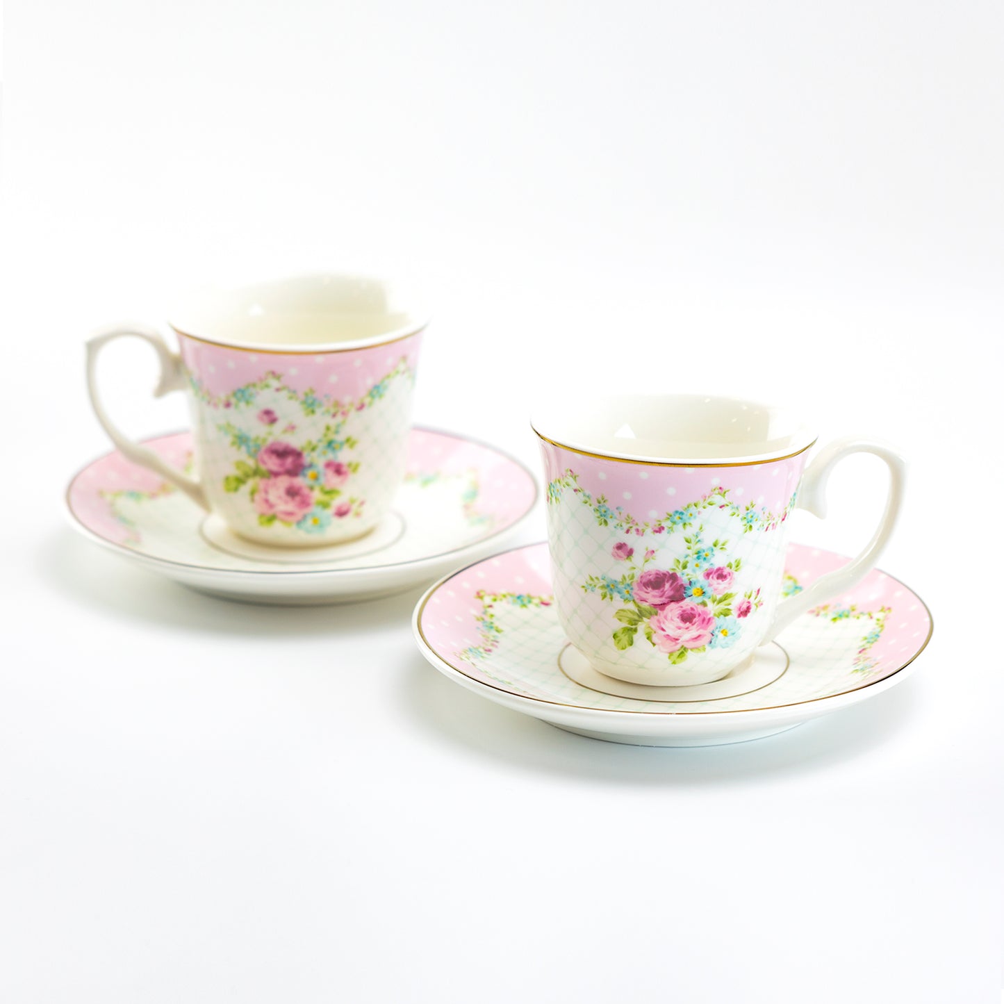 Pink Ashley Rose 2.7oz Espresso Cups and Saucers with Gift Box