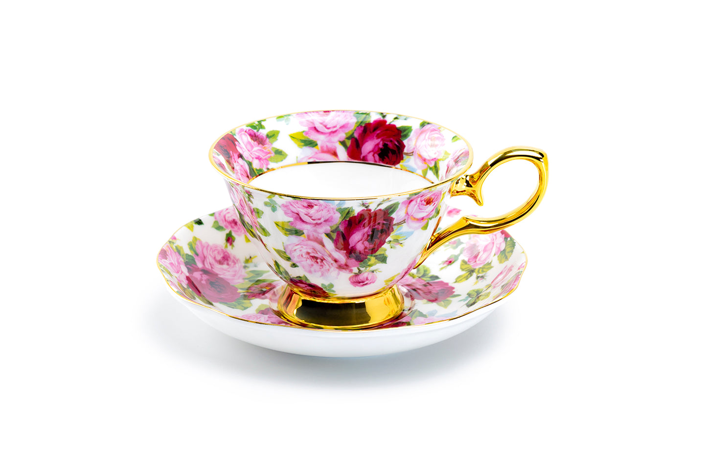 Stechcol Gracie Bone China Pink Rose Gold Bone China Tea Cup and Saucer