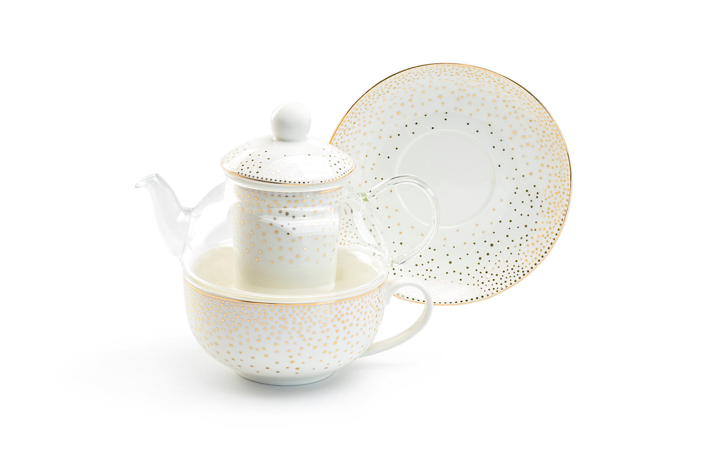 Grace Teaware Spray Gold Dots Glass Fine Porcelain Tea For One Set