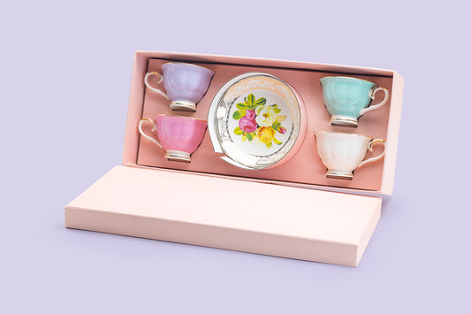 Rose Bouquet 3oz Espresso Cups and Saucers with Gift Box