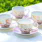 Grace Teaware Pink Gold Scroll Fine Porcelain Cup and Saucer Set of 4
