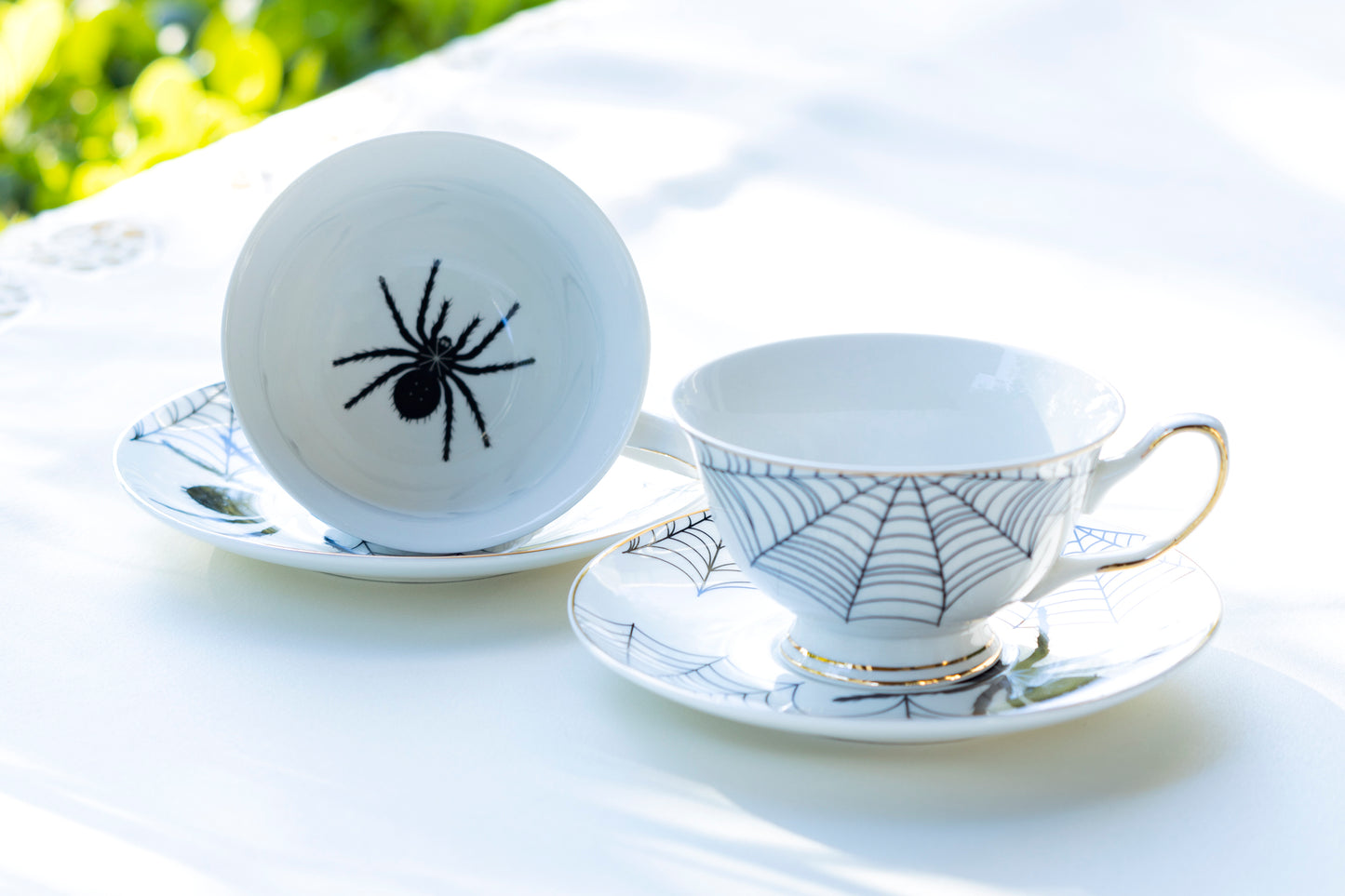 Spider White Gold Tea Cup and Saucer