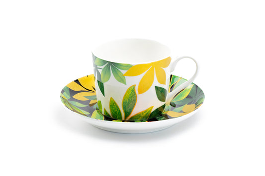 Stechcol Gracie Bone China Green Gold Leaves Bone China Cup and Saucer