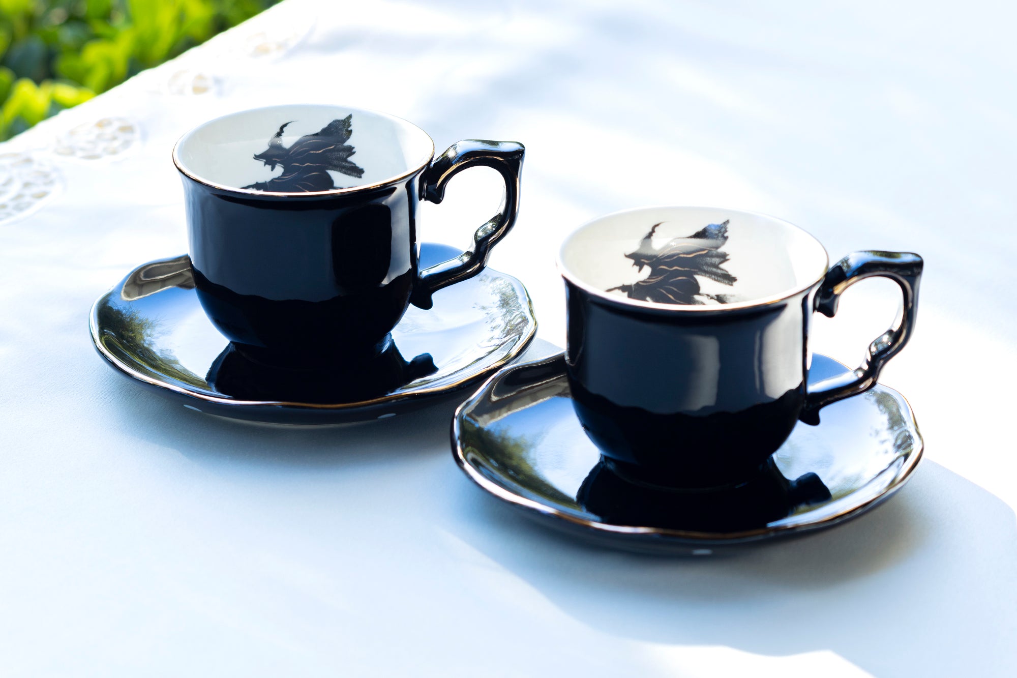 Halloween Witch Black Gold Tea Cup and Saucer