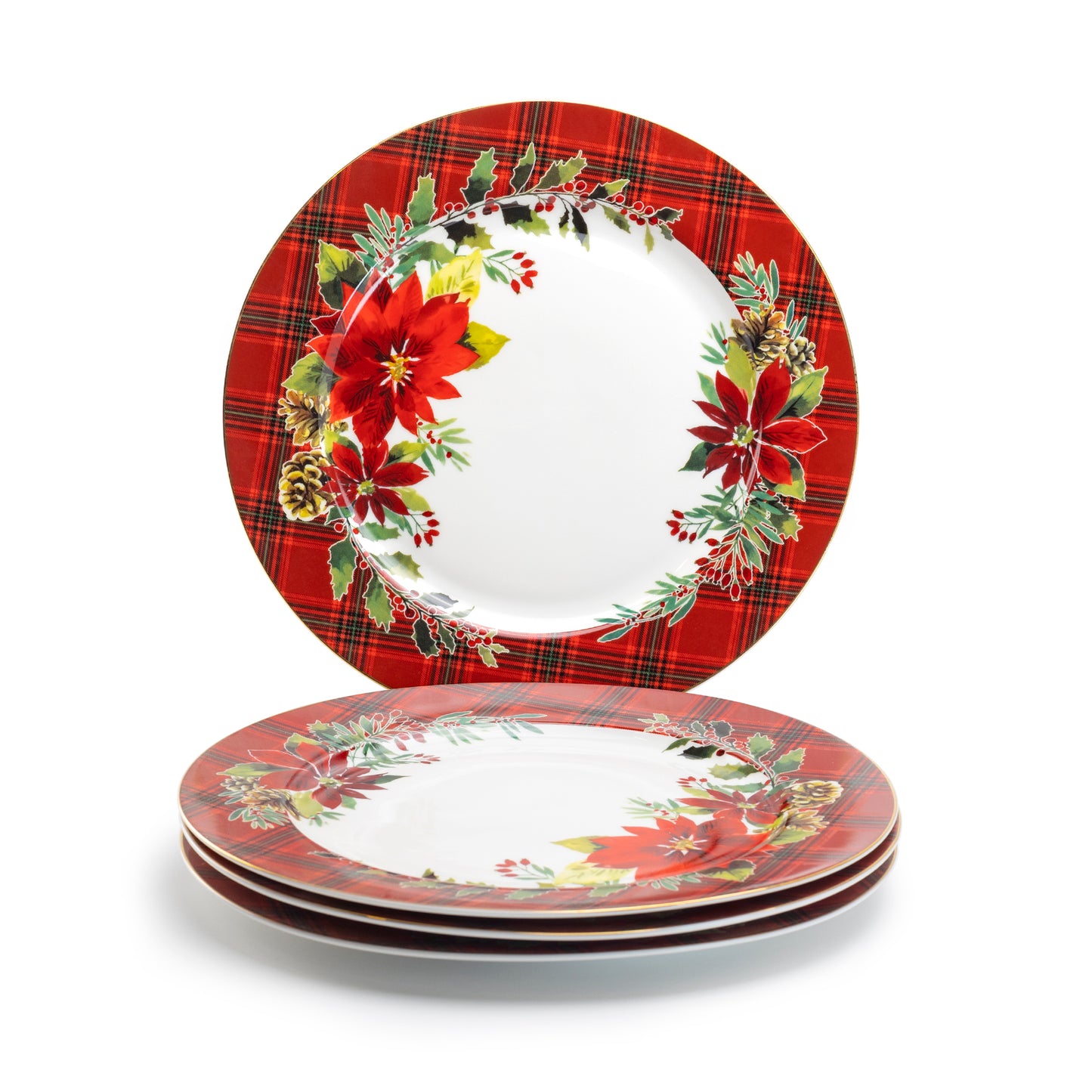 Poinsettia Pine Cone Fine Porcelain Dessert / Dinner Plate