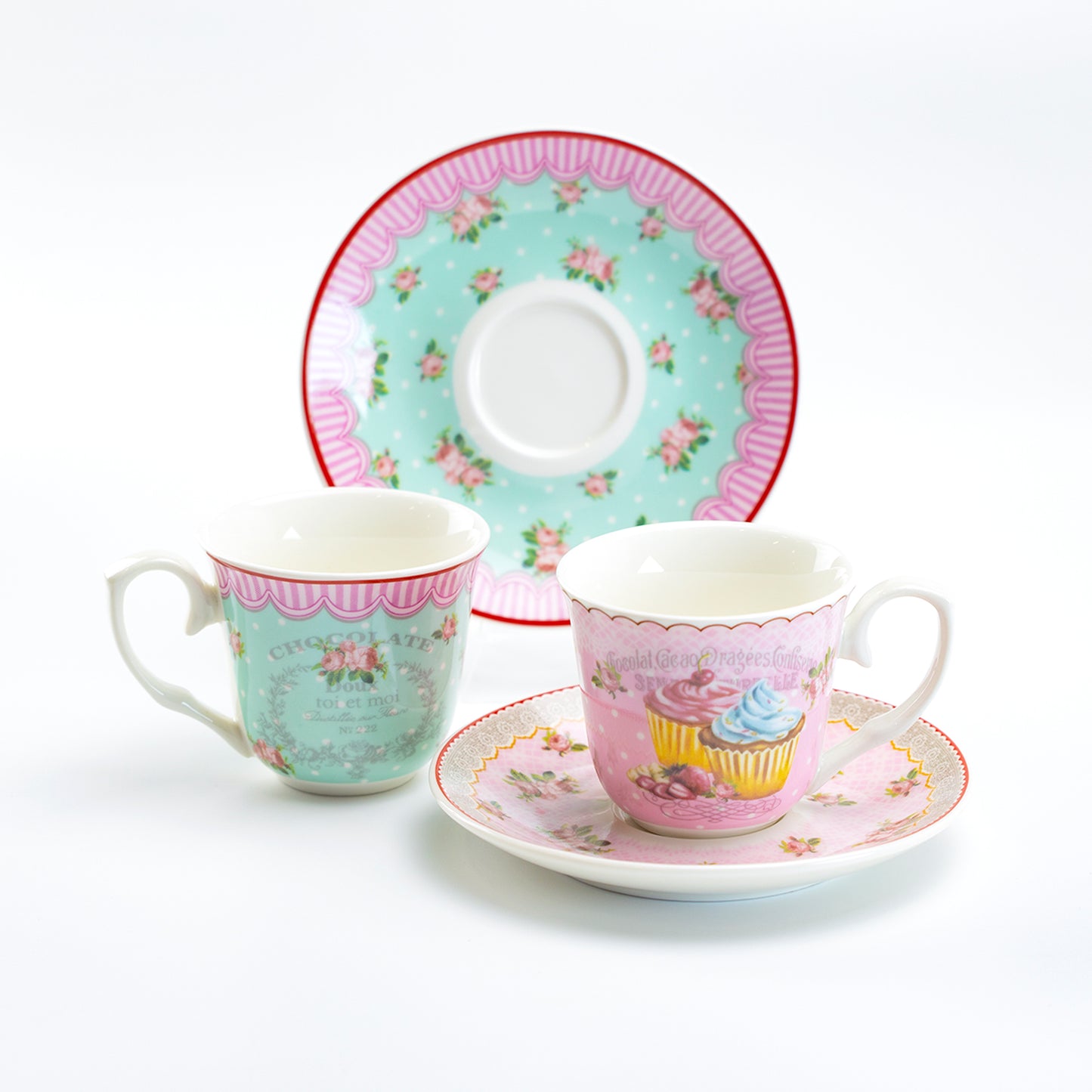 Pink Sweetie 2.7oz Espresso Cups and Saucers with Gift Box