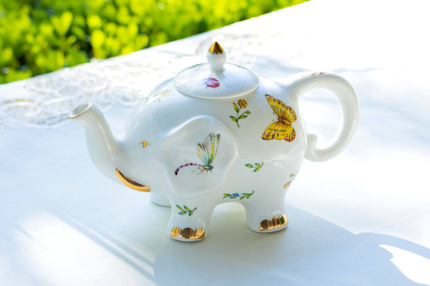 Flower Garden Elephant Fine Porcelain Teapot