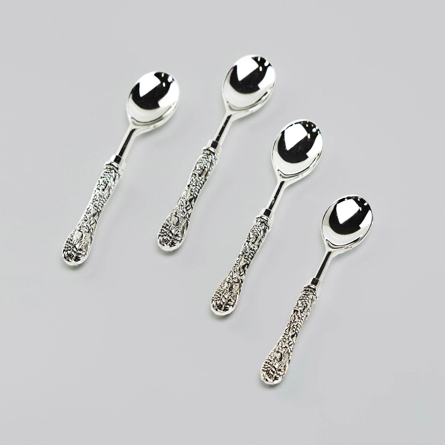 Silver Plated Demi Spoon Set of 4 with Antique Grape Handle Design