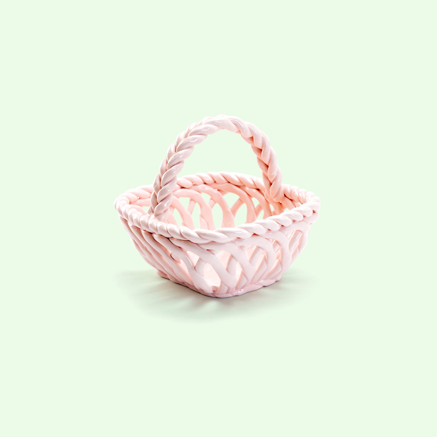 Grace Assorted Color Braided Fine Porcelain Easter Small Basket Pink