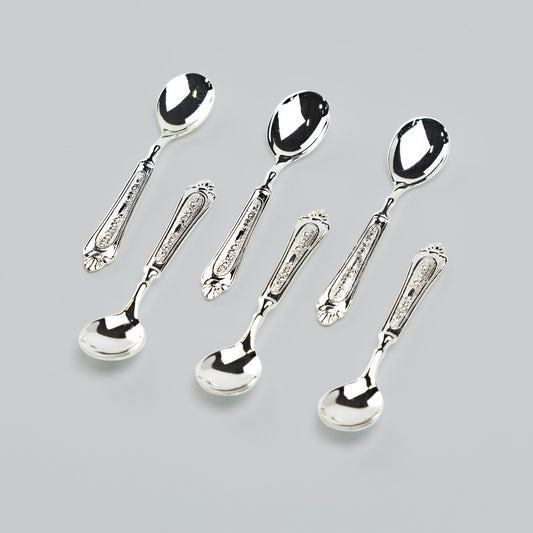 Silver Plated Demi Spoon Set of 6 with Classic Floral Handle Design