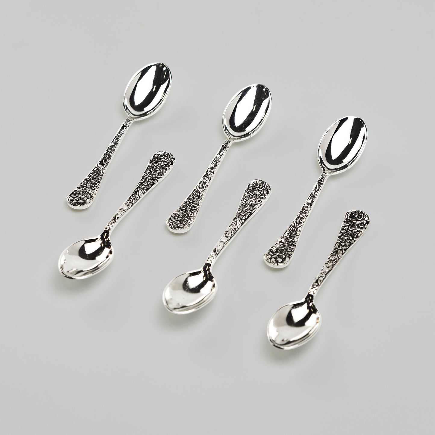 Silver Plated Demi Spoon Set of 6 with Antique Sunflowers Handle Design