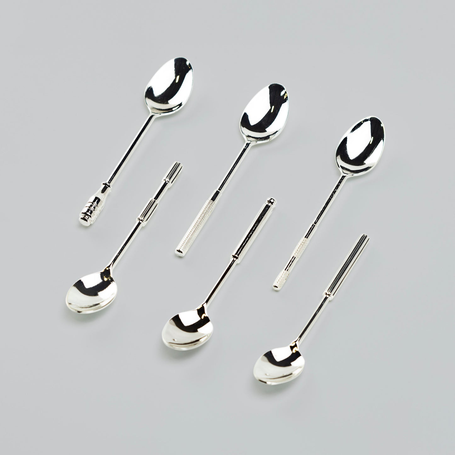 Silver Plated Demi Spoon Set of 6 with Assorted Texture Handle Design