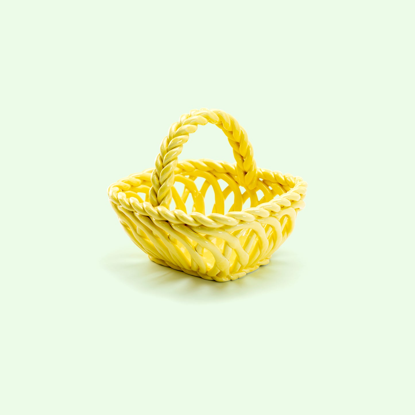 Grace Assorted Color Braided Fine Porcelain Easter Small Basket Yellow
