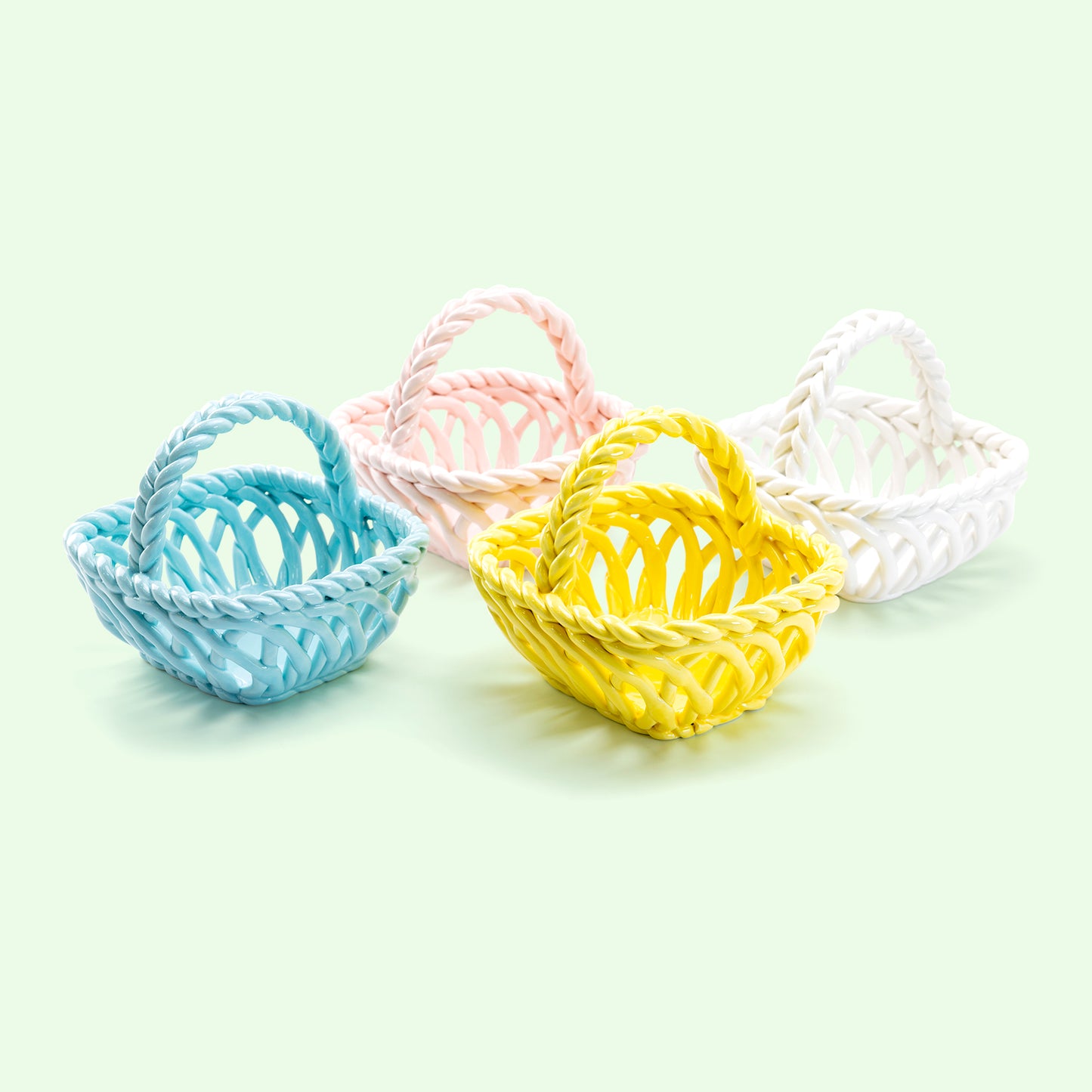 Grace Assorted Color Braided Fine Porcelain Easter Small Basket Set