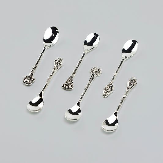 Silver Plated Demi Spoon Set of 6 with Assorted Floral Handle Design