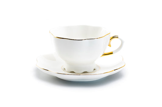Grace Teaware White Gold Scallop Fine Porcelain Tea Cup and Saucer