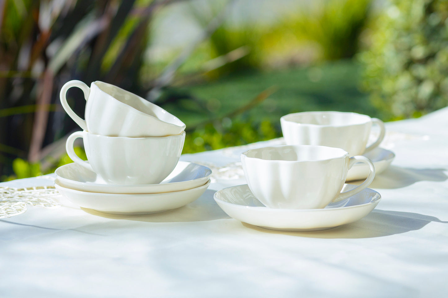 white scallop tea cup saucer simple