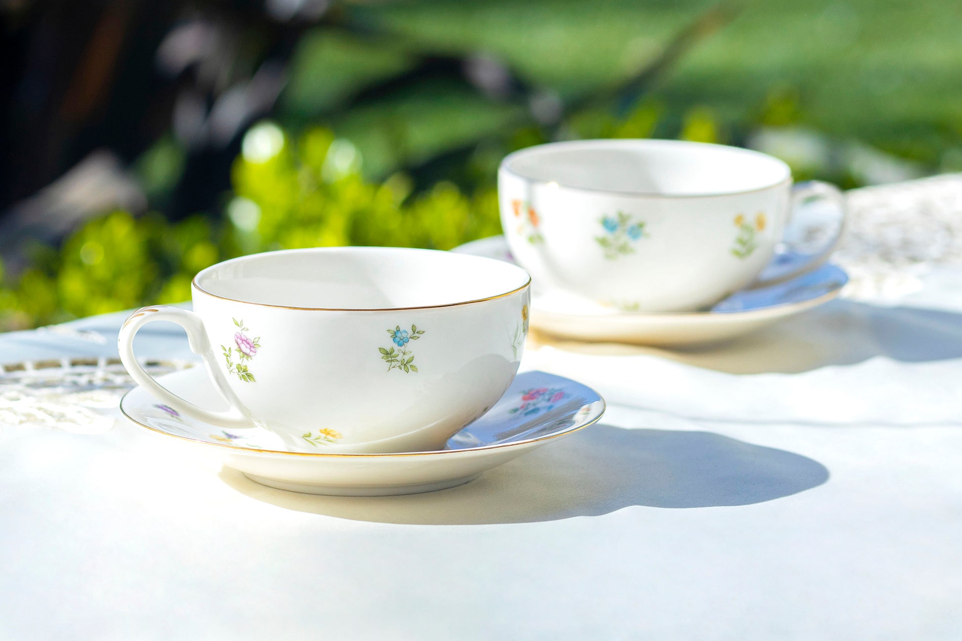 Grace Teaware Spring Flowers Fine Porcelain Tea Cup and Saucer Set of 2