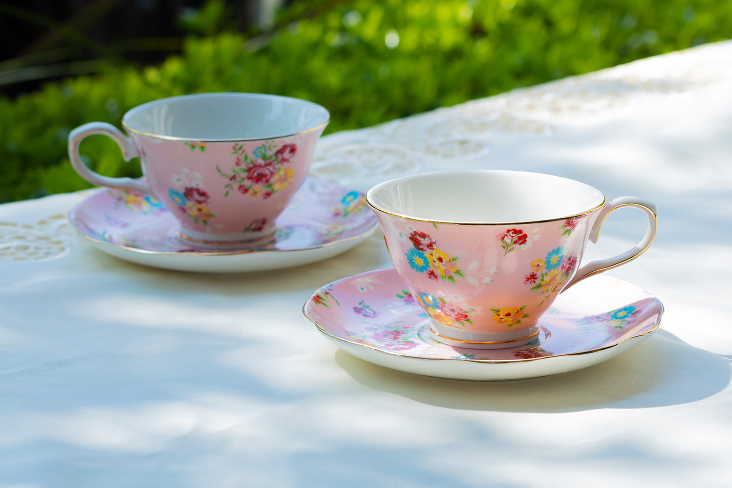 Pink Shabby Rose Fine Porcelain Tea Cup and Saucer