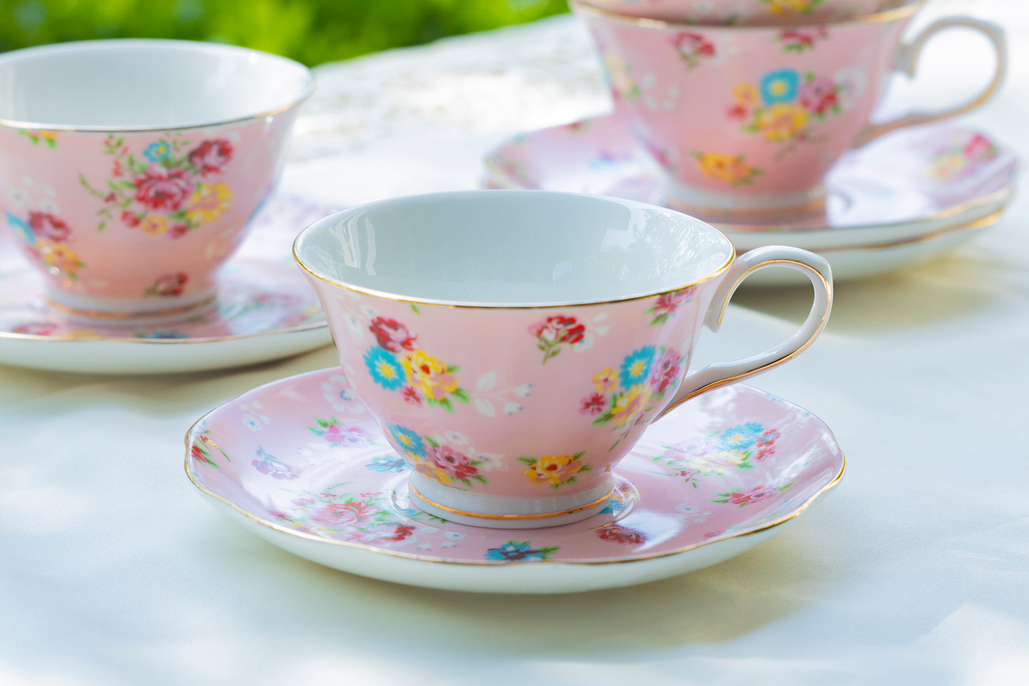 Pink Shabby Rose Fine Porcelain Tea Cup and Saucer