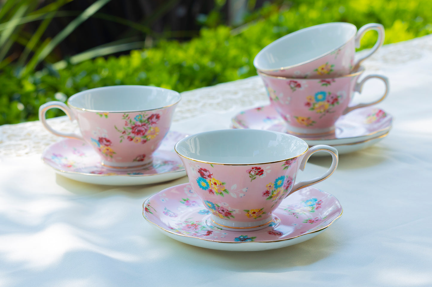 Pink Shabby Rose Fine Porcelain Tea Cup and Saucer