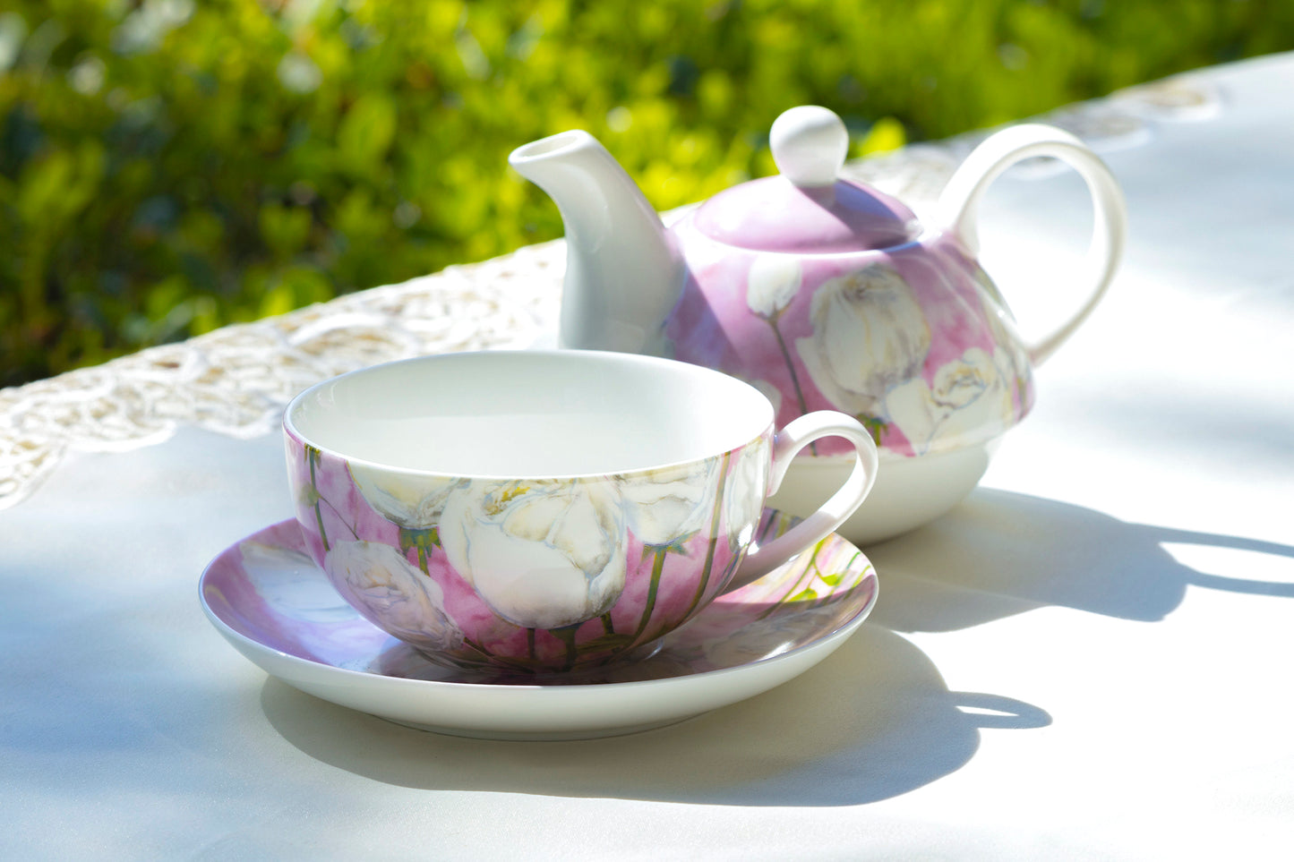 Rose with Pastel Pink Fine Porcelain Tea For One Set