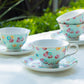 Blue Shabby Rose Fine Porcelain Tea Cup and Saucer