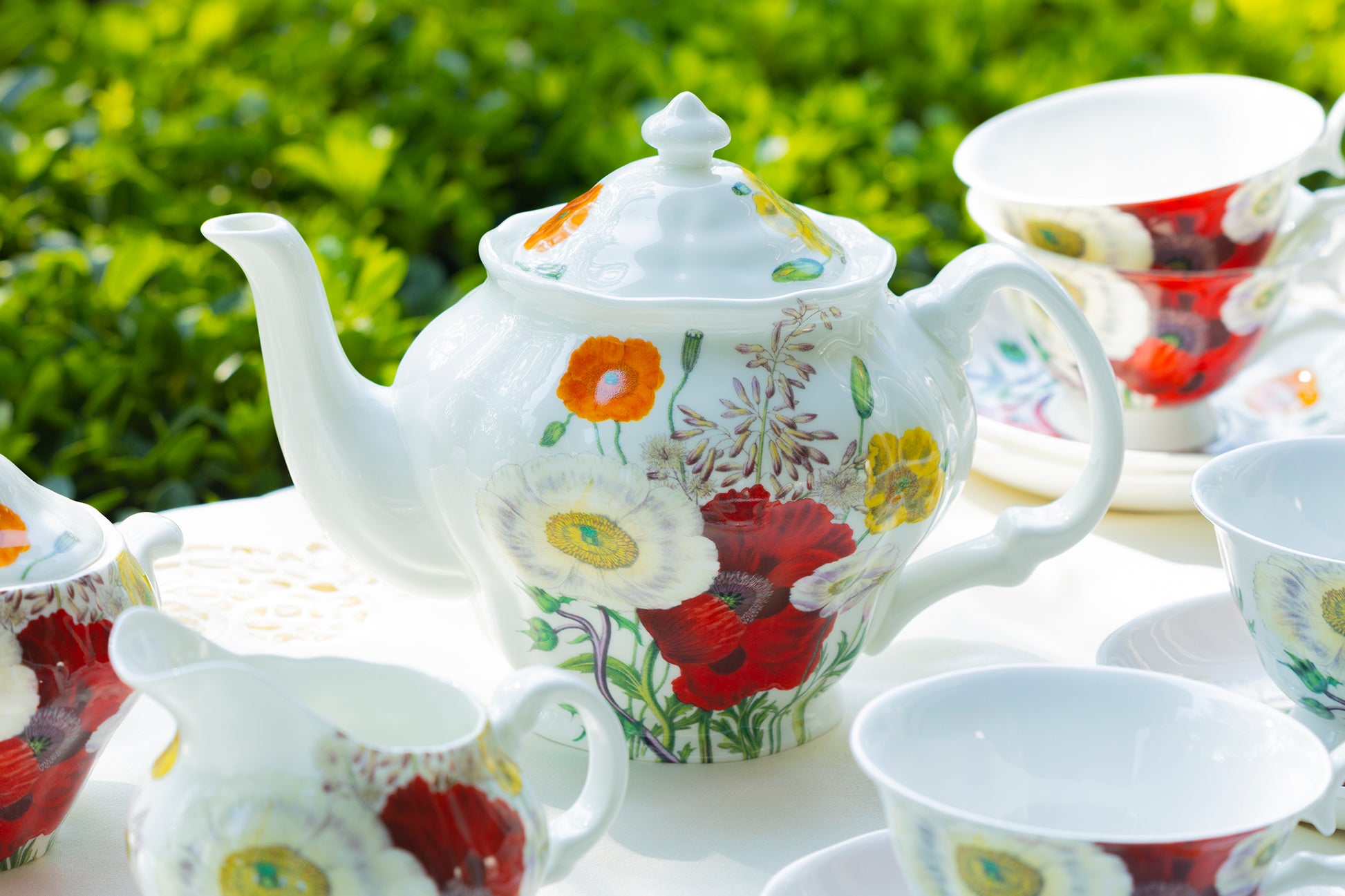 Teapot Sugar Creamer Cup Saucer Floral Bone China