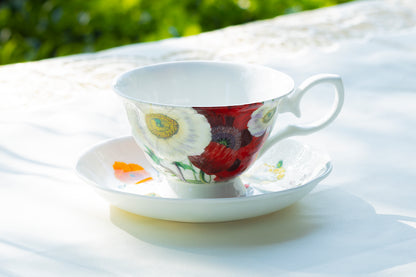 Poppy Field Bone China Tea Cup and Saucer