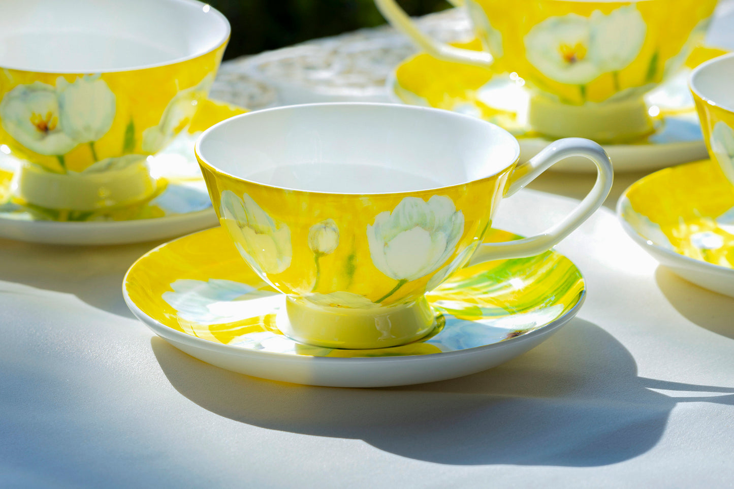 Tulip with Pastel Yellow Bone China Tea Cup and Saucer