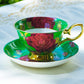 Gold Green Stem Rose Bone China Tea Cup and Saucer