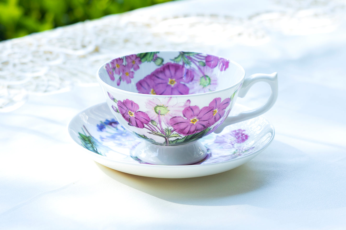 Pink Zinnia Bone China Tea Cup and Saucer