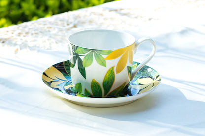 green gold leaves cup