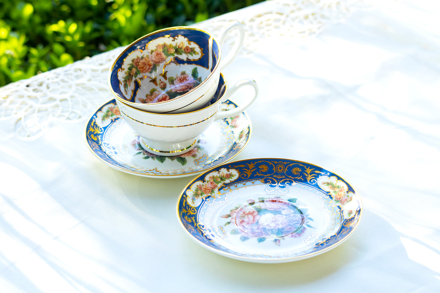 royal blue gold tea cup and saucer