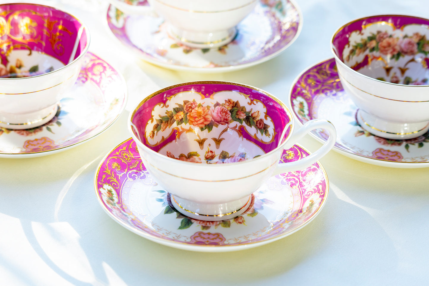 magenta gold bone china teacup