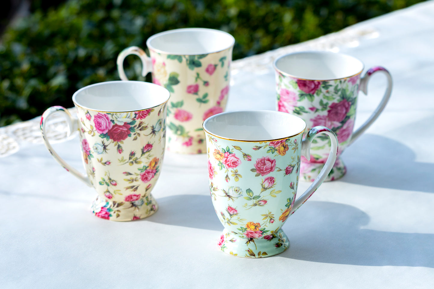 Gracie China Assorted Rose Chintz Porcelain Mug Set of 4