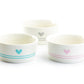 Raised Heart Ceramic Pet Bowl with Paw Print Teacup's Diner Pink Gray Turquoise