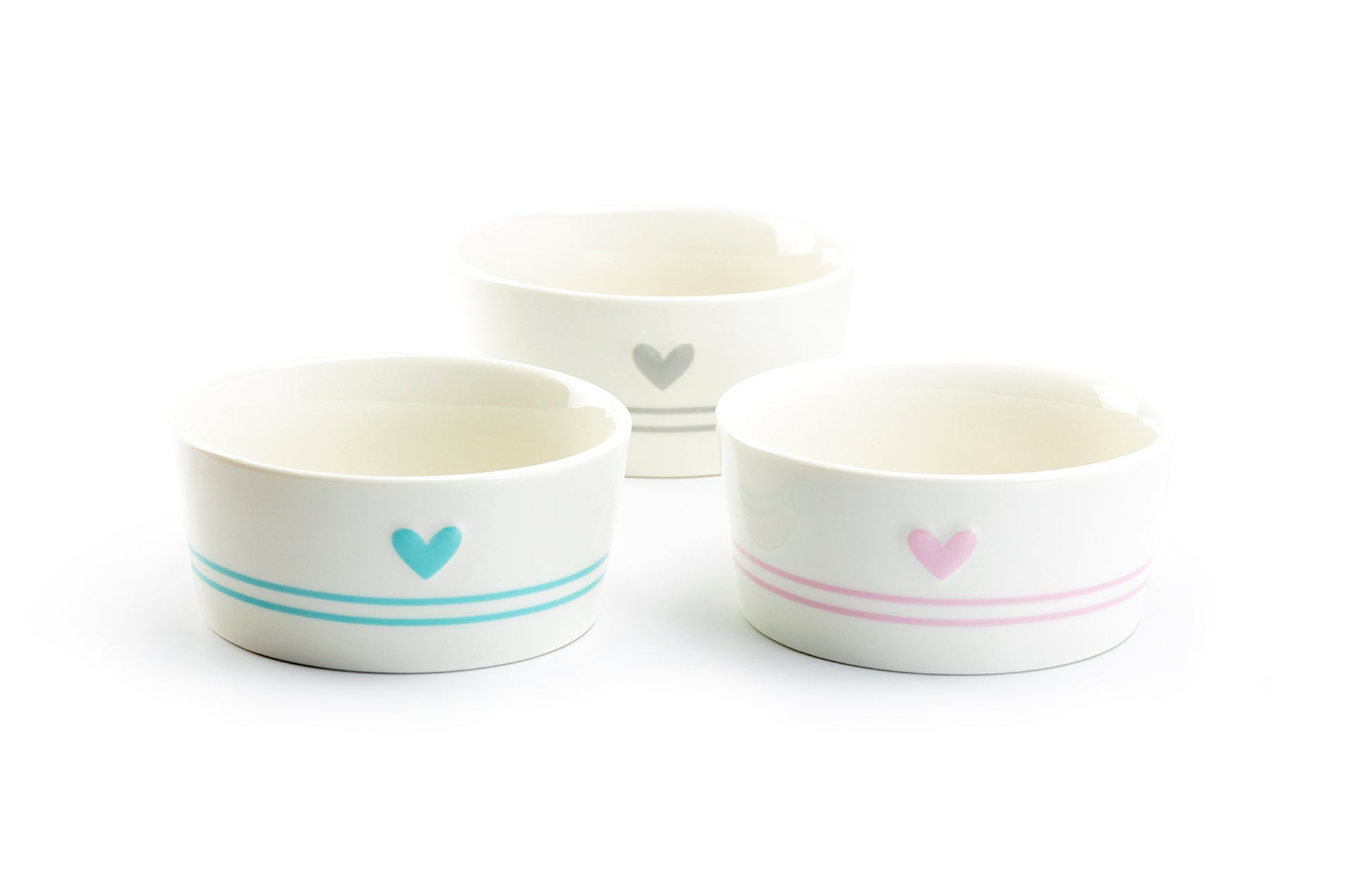 Raised Heart Ceramic Pet Bowl with Paw Print Teacup's Diner Pink Gray Turquoise