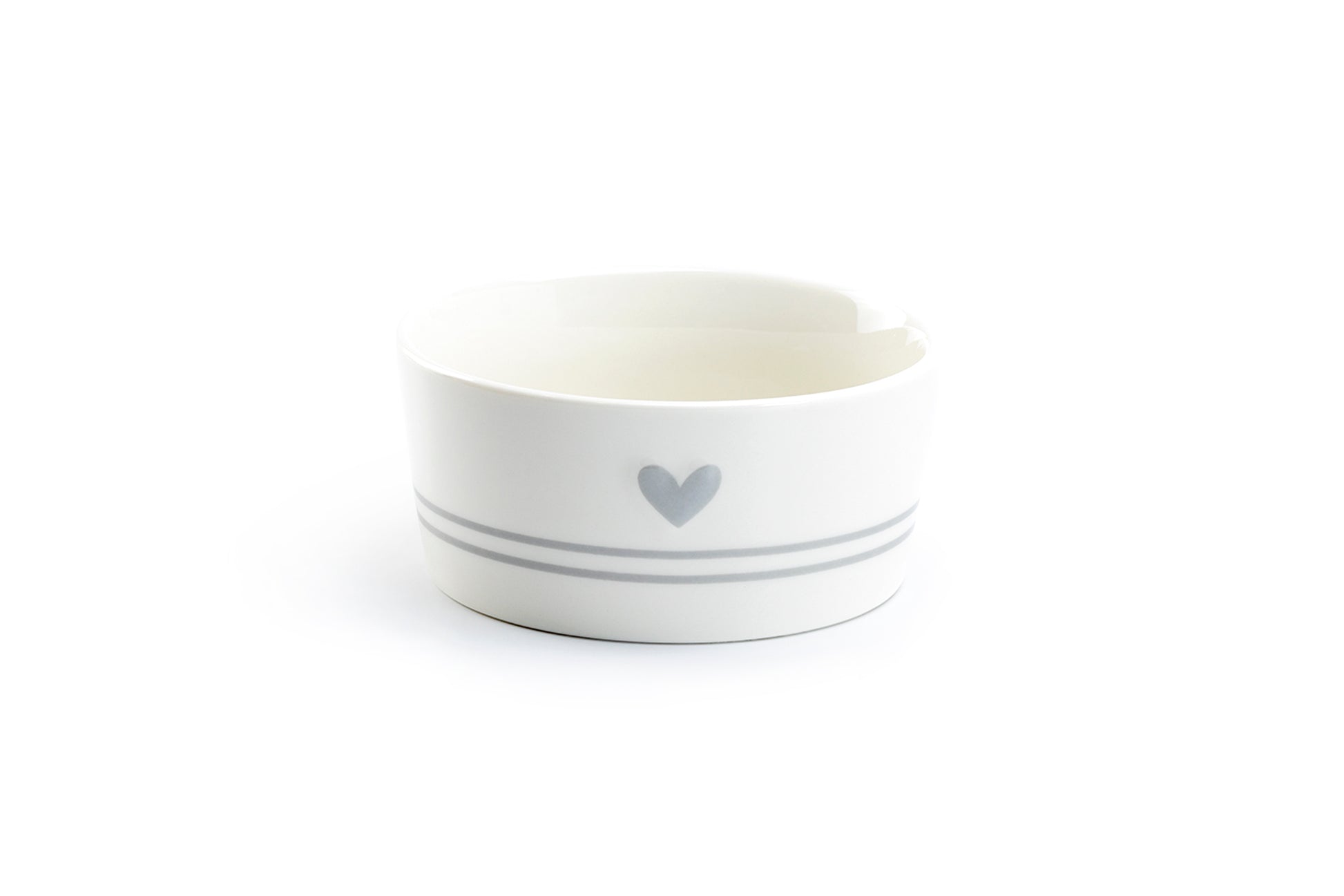 Gray Raised Heart Ceramic Pet Bowl with Paw Print Teacup's Diner