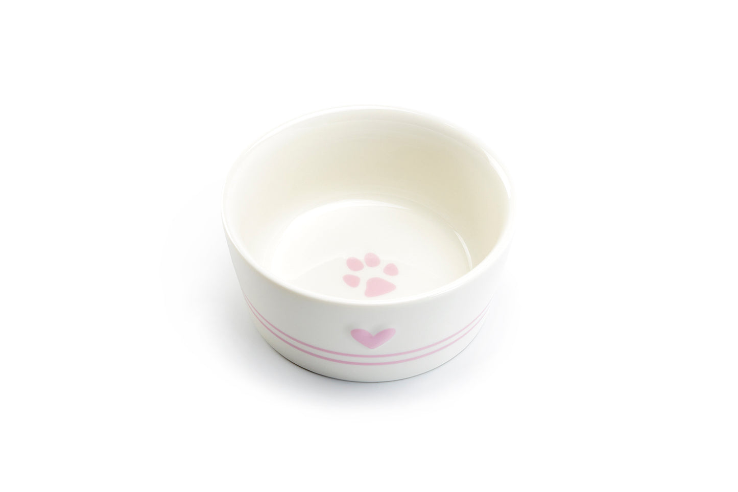 Pink Raised Heart Ceramic Pet Bowl with Paw Print