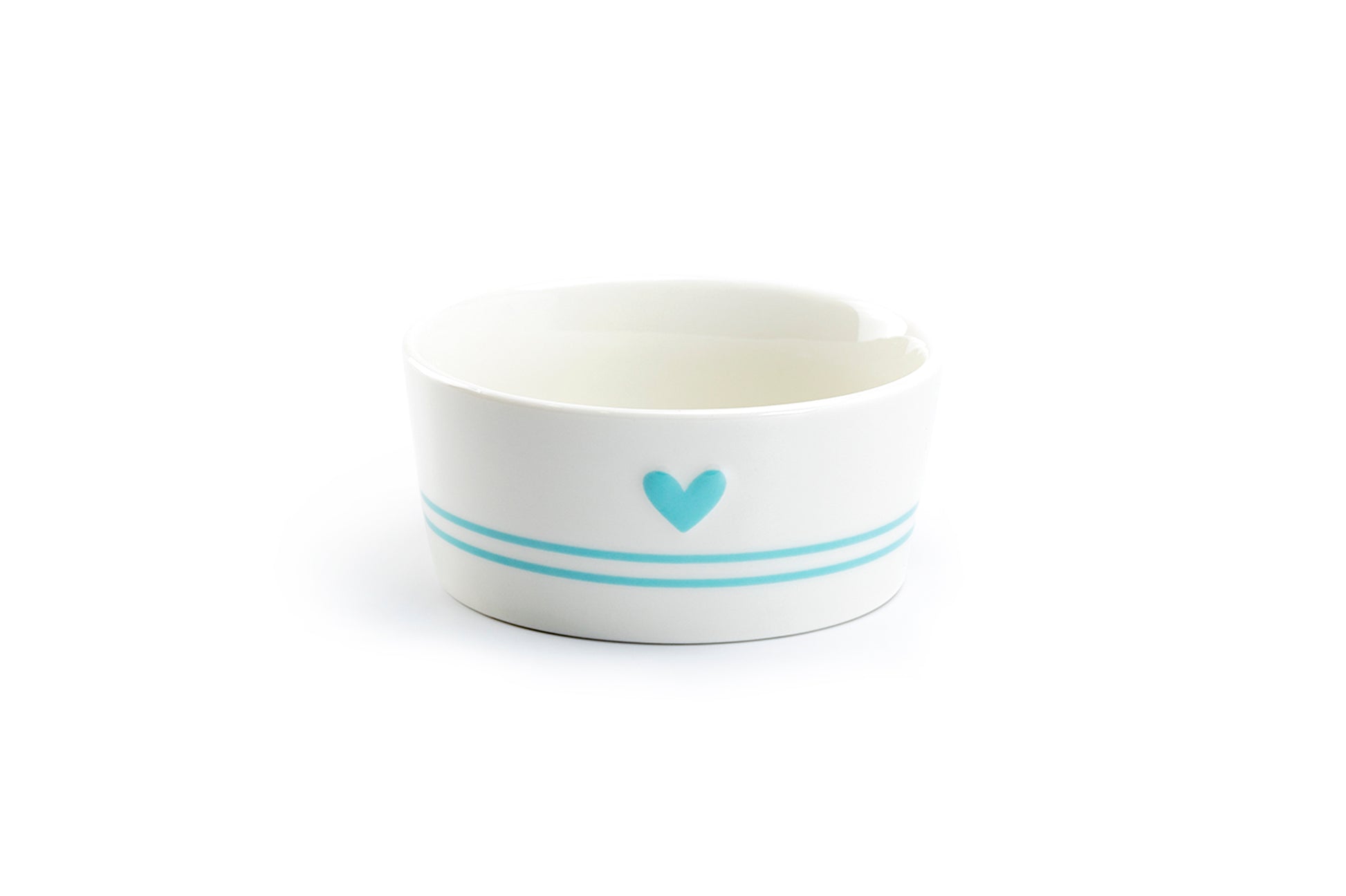Turquoise Raised Heart Ceramic Pet Bowl with Paw Print Teacup's Diner