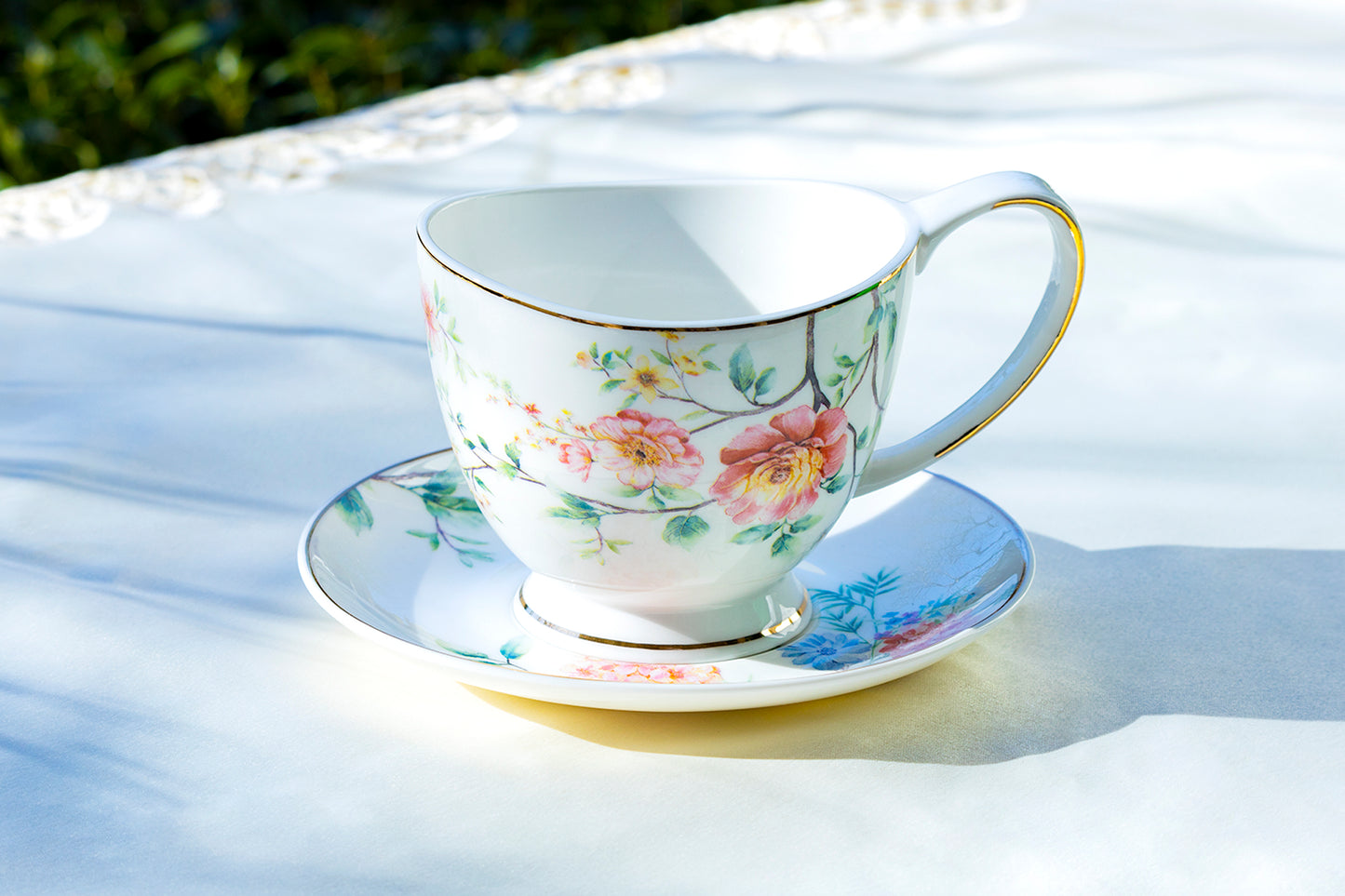 Grace Teaware Pink Camellia Fine Porcelain Tea Cup and Saucer