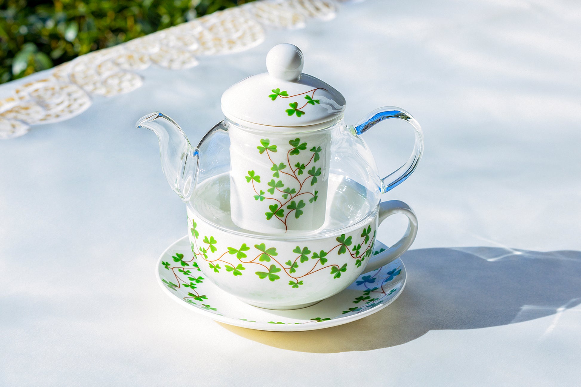 Grace Teaware Shamrock Glass Fine Porcelain Tea For One Set