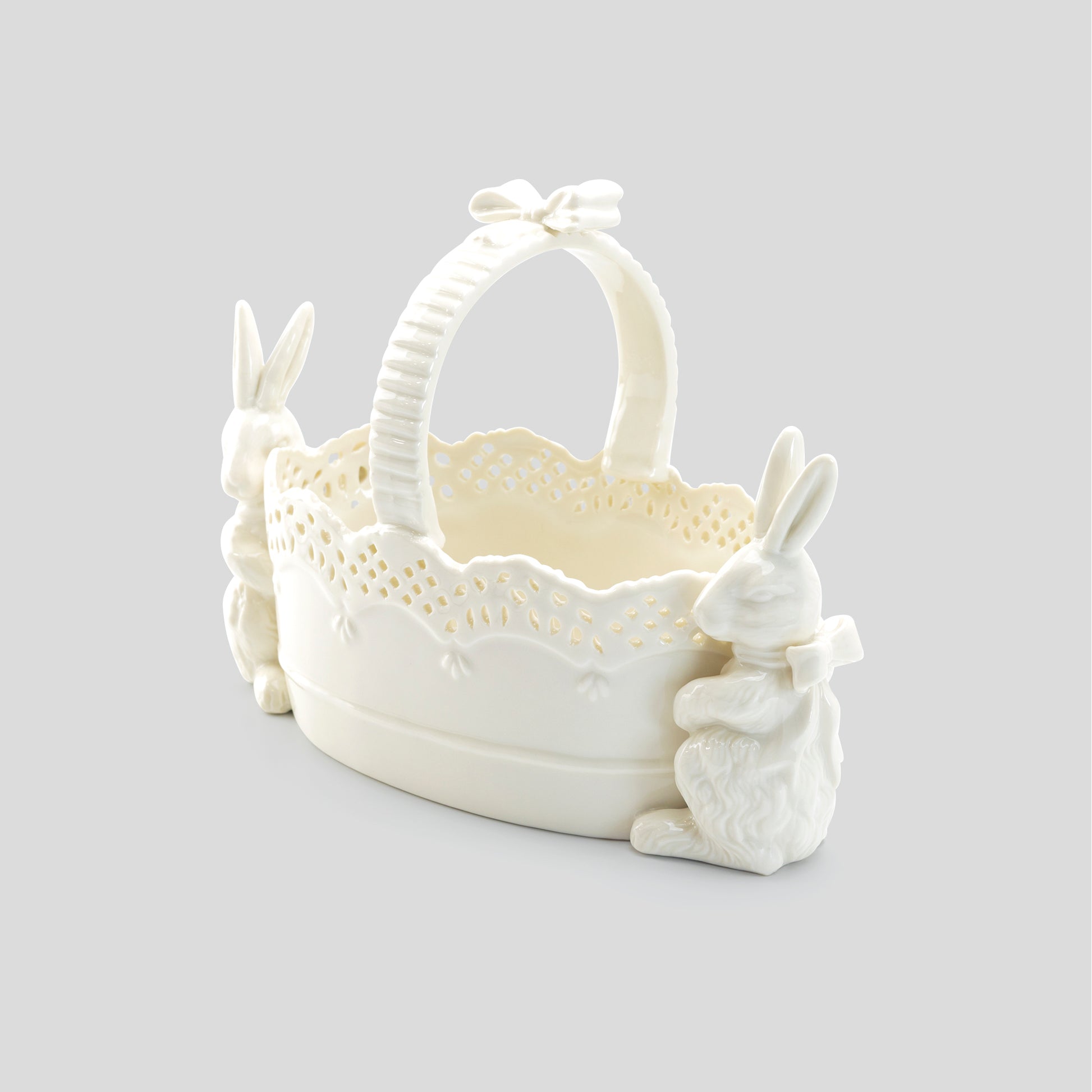 Grace Fine Porcelain Hand Crafted Bunny Figurine Basket