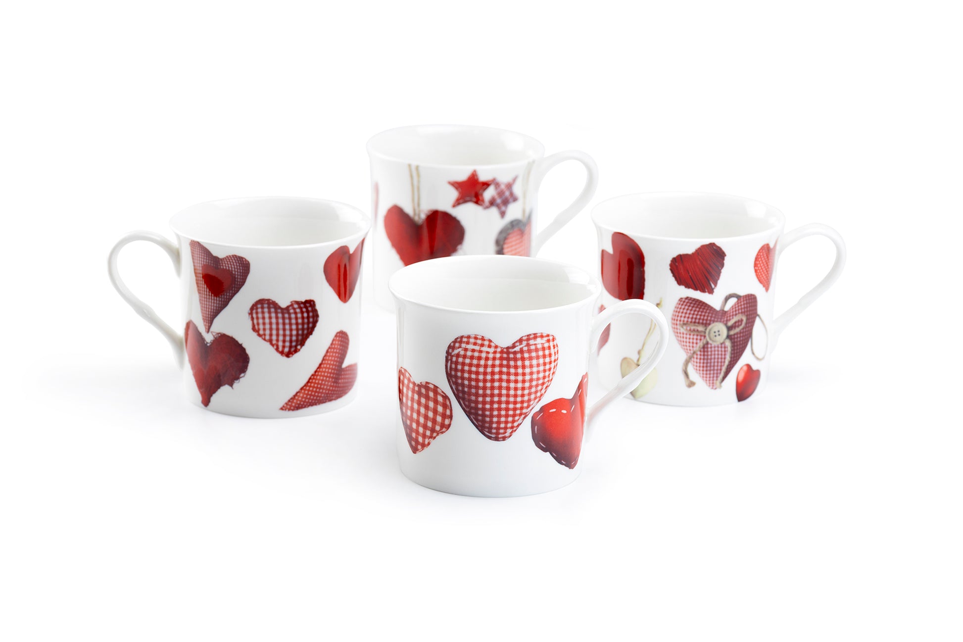 Stechcol Gracie Bone China Red Hearts 4 Assorted Mugs