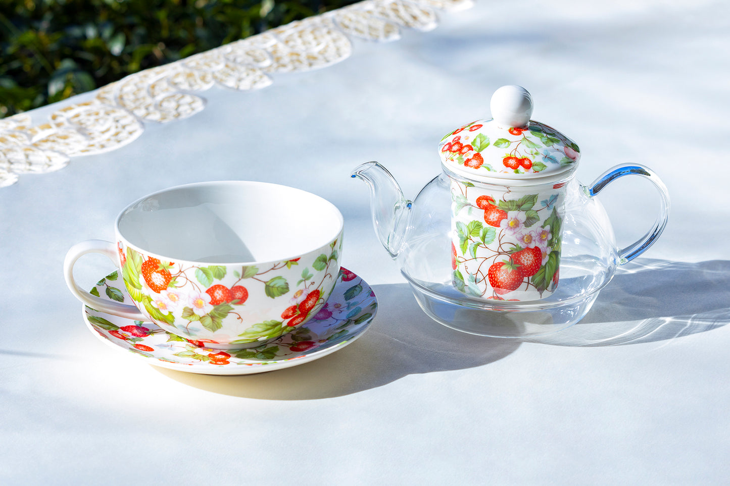 Grace Strawberry Glass Fine Porcelain Tea Set