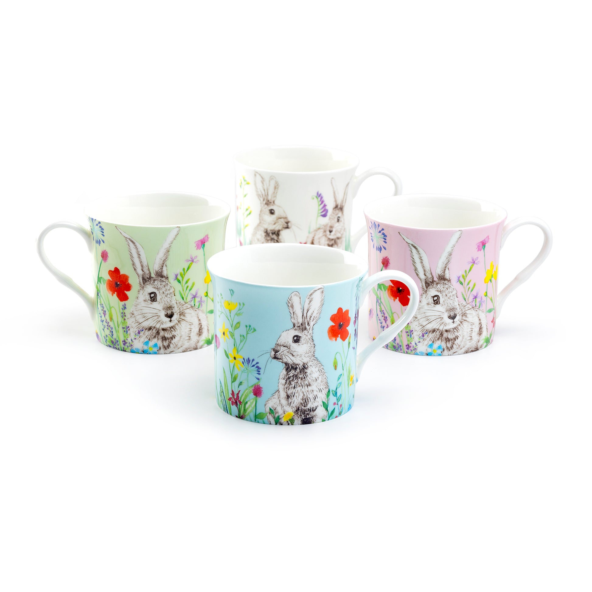 Stechcol Gracie Bone China Flower Bunny 4-Color Assorted Mugs