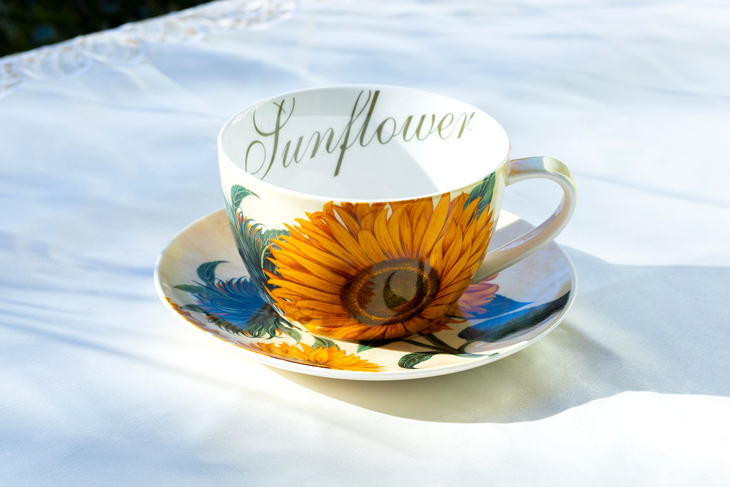 Grace Teaware Sunflower Fine Porcelain Breakfast Jumbo Cup and Saucer